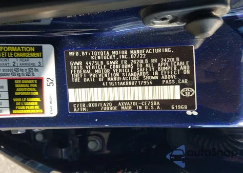 2022 Toyota Camry Se из США, поврежденный, VIN 4T1G11AK8NU717954